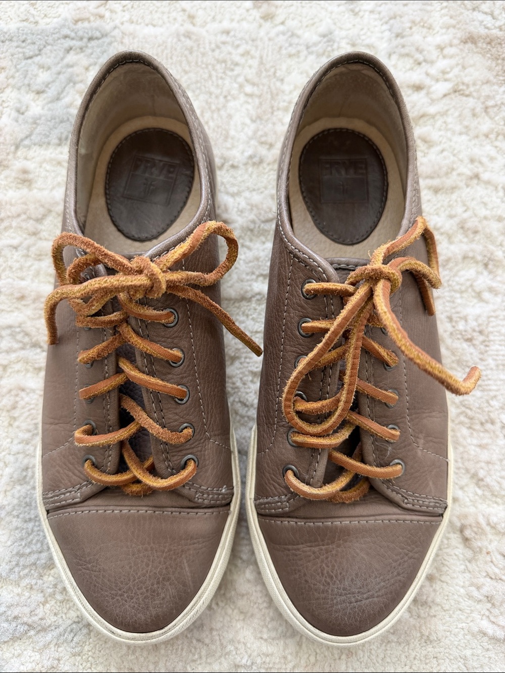 Frye Brown Leather Low-Top Sneakers with Tan Laces